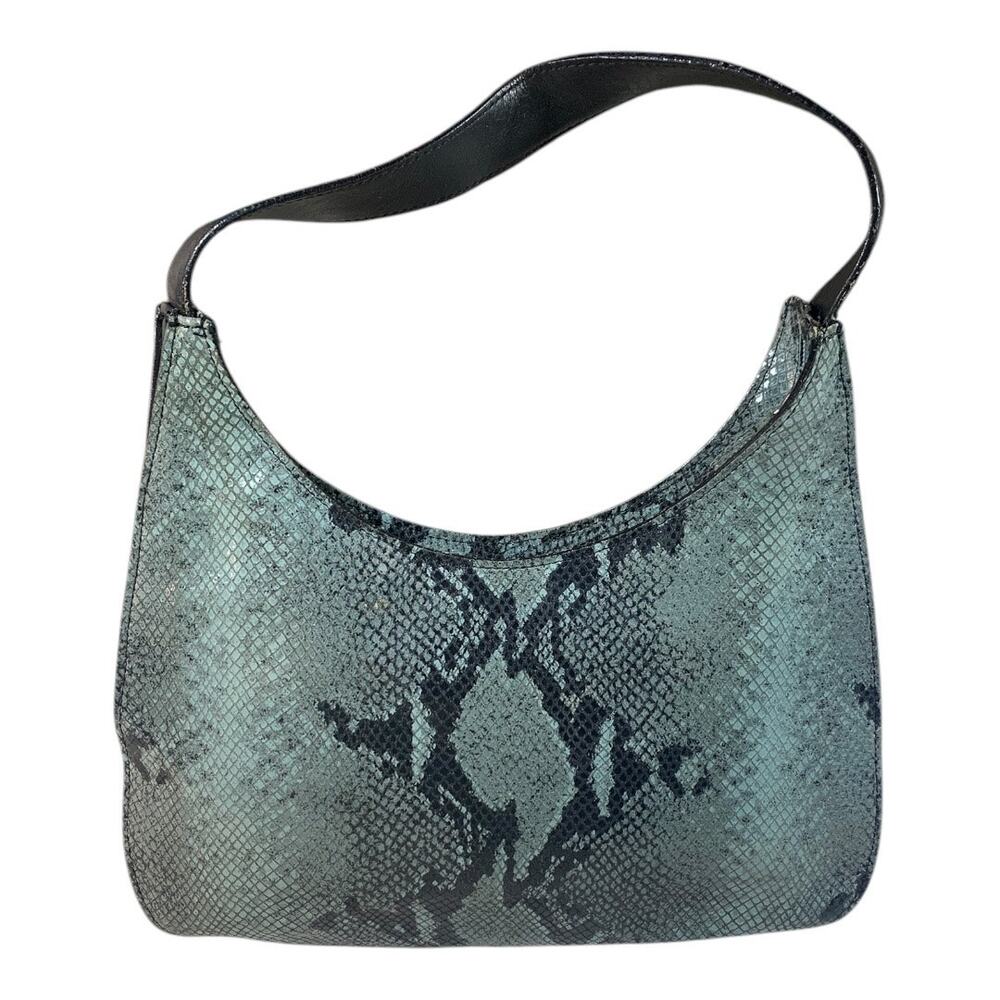 Vtg Cristian 100% Italian Leather Snakeskin Textured Hobo Bag Crescent Purse